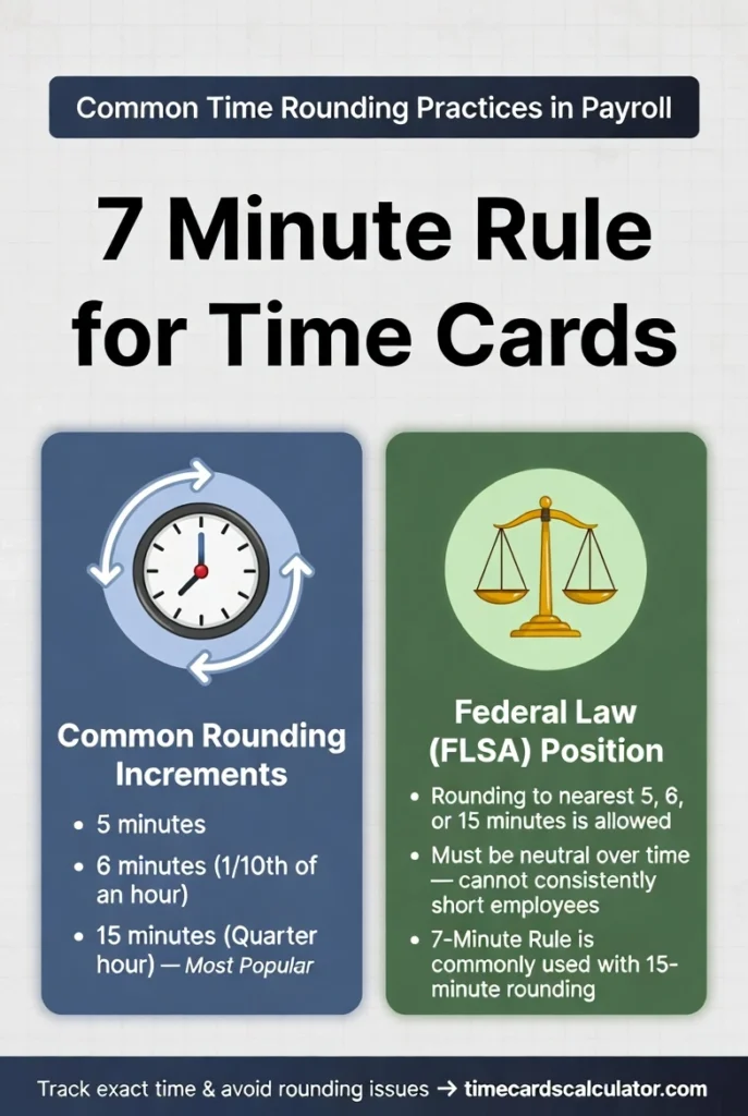 7 minute rule time card rounding explained with payroll increments and FLSA guidelines