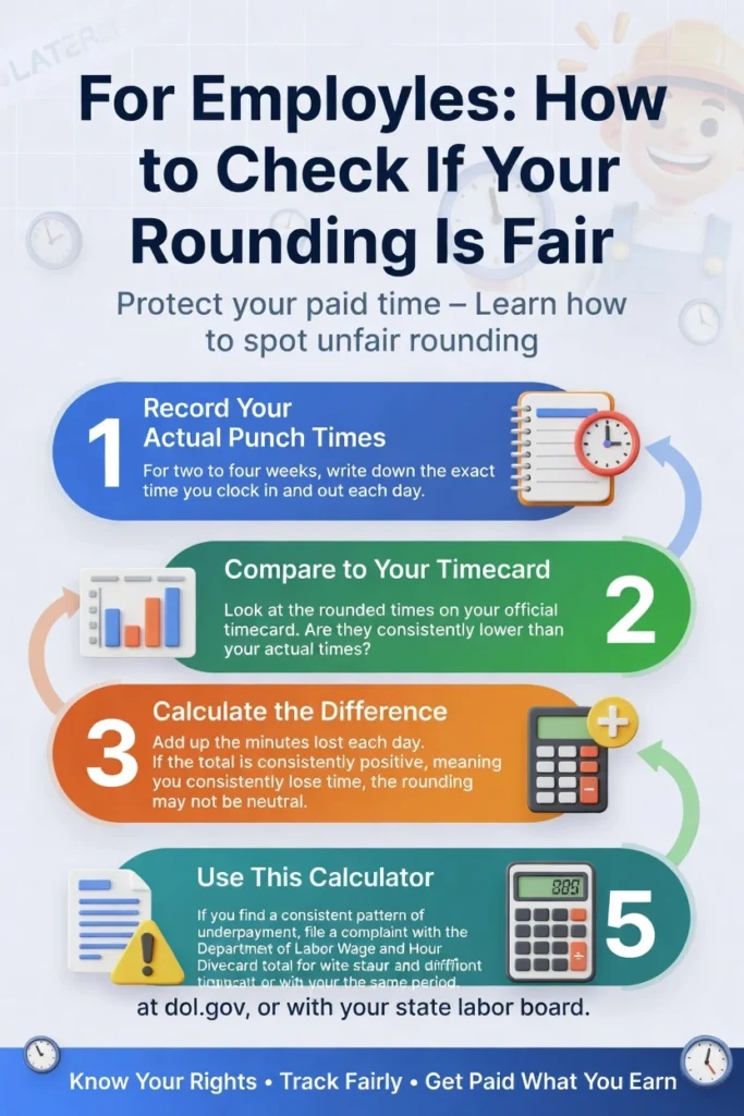 Fair time rounding chart showing employee clock-in and clock-out rounding rules