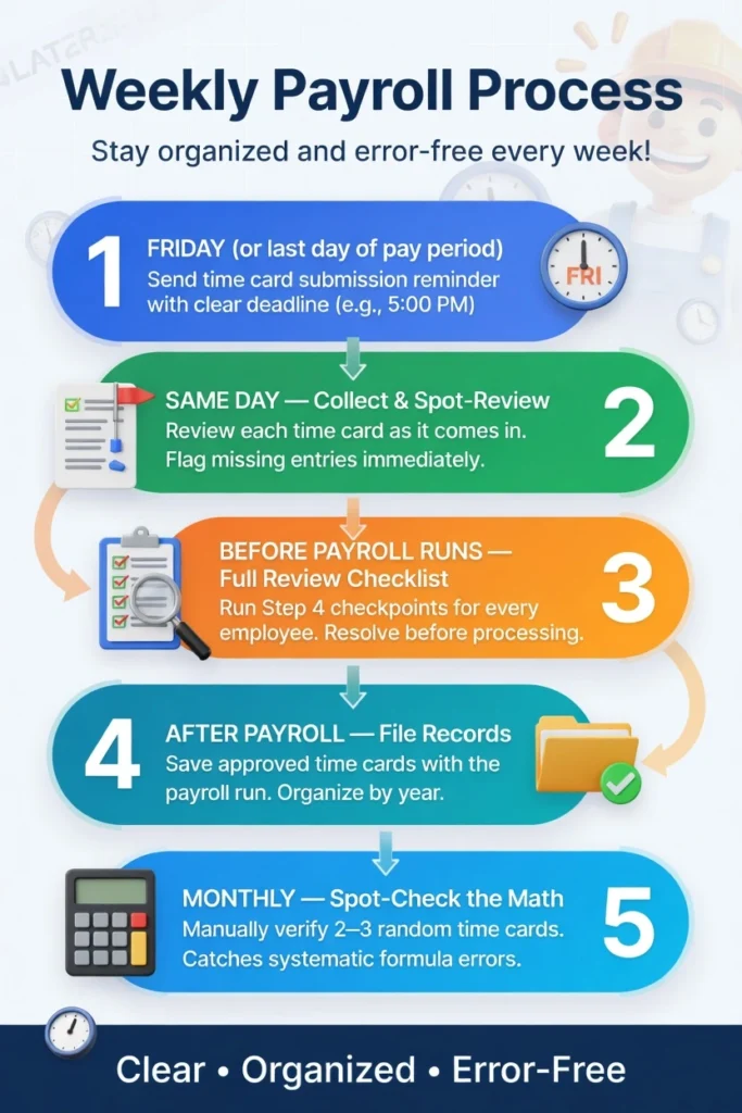 a simple & effective Weekly Payroll Process infographic.