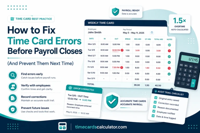 Time card error correction workflow with payroll review and audit process